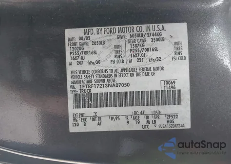 2003 Ford F-150 Xl/Xlt z USA, uszkodzony, nr VIN 1FTRF17213NA07050